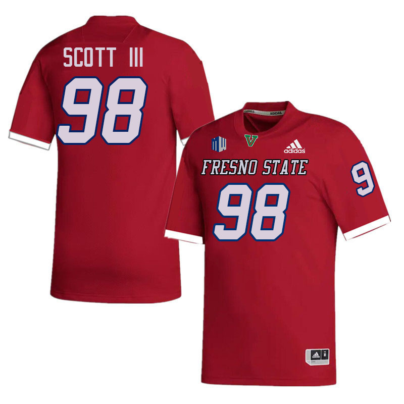 Fresno State Bulldogs #98 Steven Scott III College Football Jerseys Stitched-Red Fresno State Bulldogs #98 Steven Scott III College Football Jerseys Stitched-Red